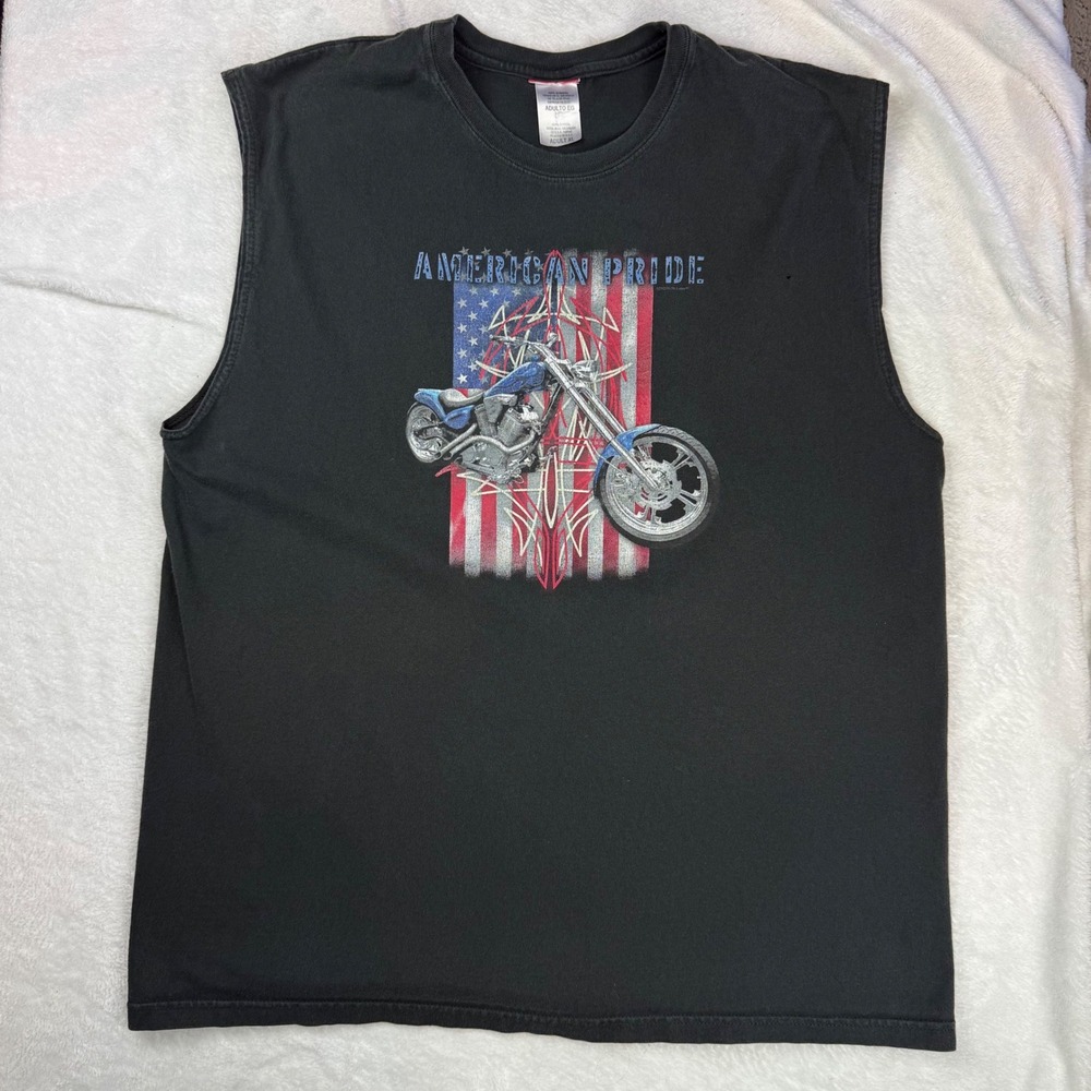 American Pride Motorcycle Flag Sleeveless Graphic T-Shirt Black Mens XL